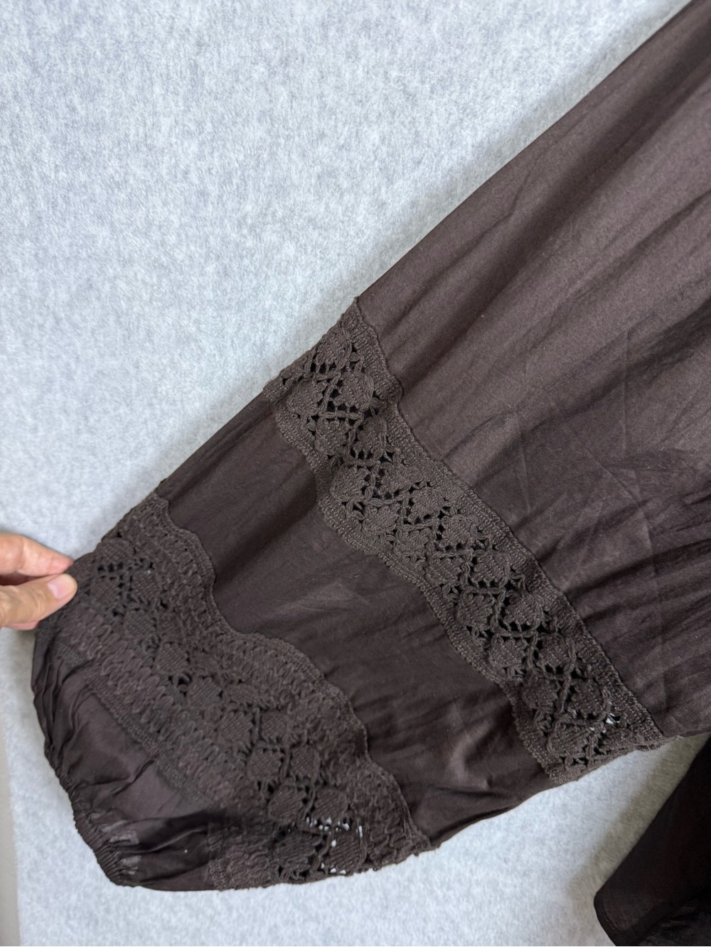 Aerie Brown Boho Peasant Blouse XL Crochet Lace Coquette Romantic Whimsy Goth - Picture 4 of 8